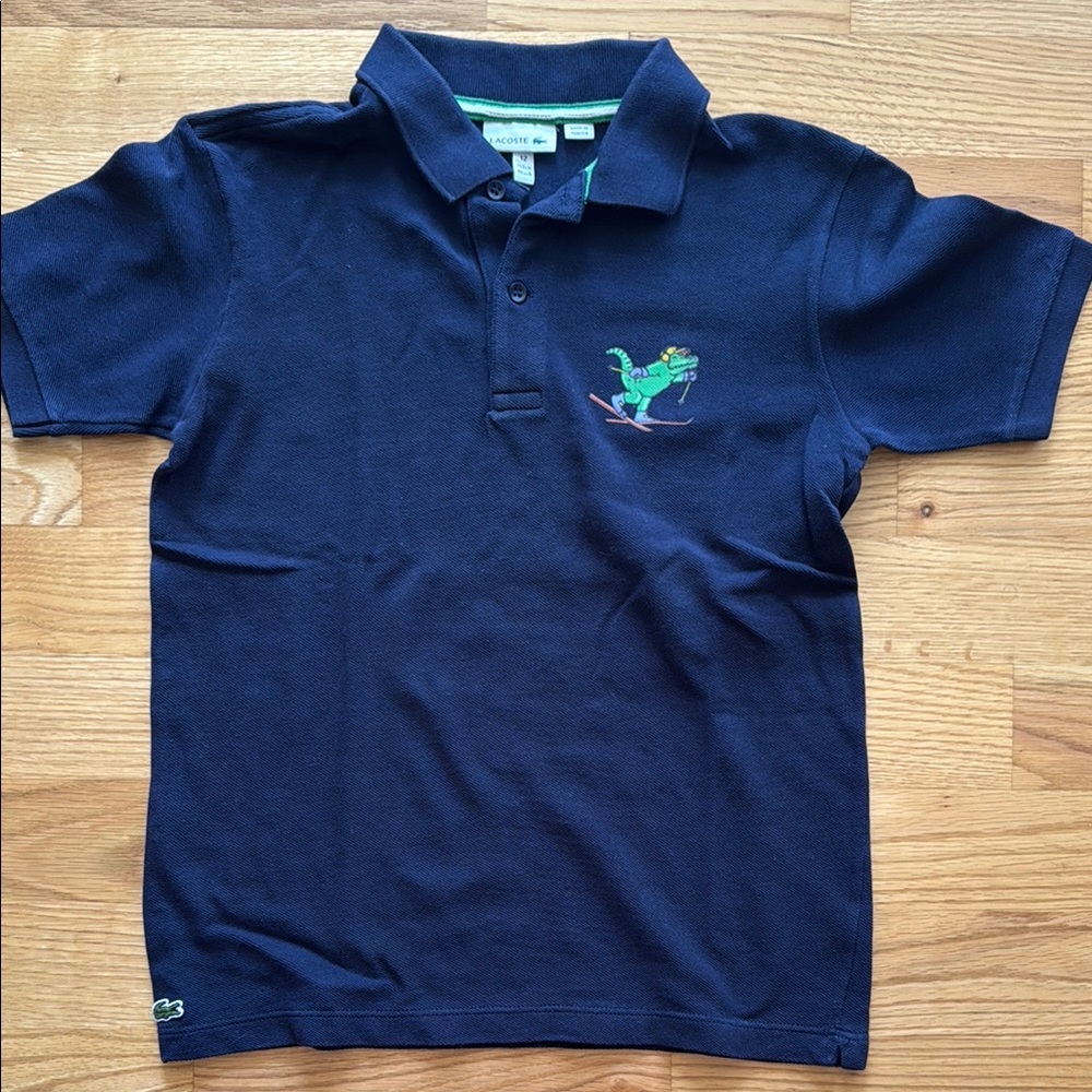 Navy Blue Kids Polo Shirt with Dinosaur Embroidery